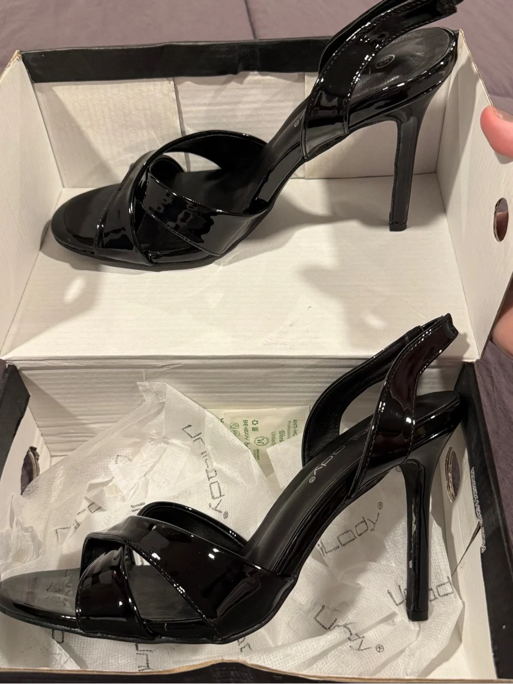 Unilady Beryl Black Patent Slingback Heels for Women 8.5